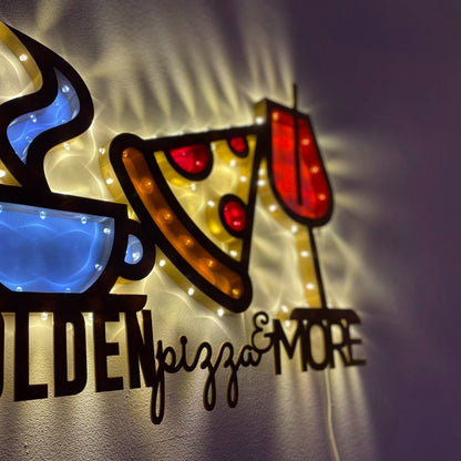 Golden pizza & more, luminaria, arredamento, luce, calice, caffe, pizza, illuminazione, led, locale